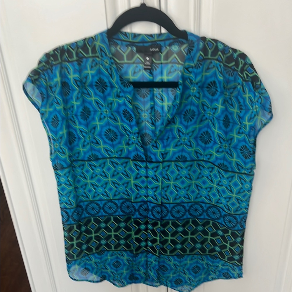 Aqua Blue Graphic Blouse with Relaxed Fit